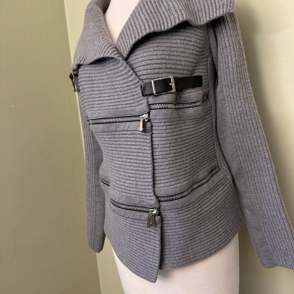 👚Barbara Bui Tricot Zippers Knit Cardigan/sweater Belts Grey 100% Wool si… - Picture 4 of 16